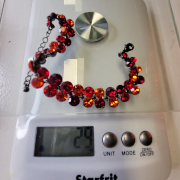 Red Orange Crystal Rhinestone STATEMENT Bracelet - Picture 7 of 7